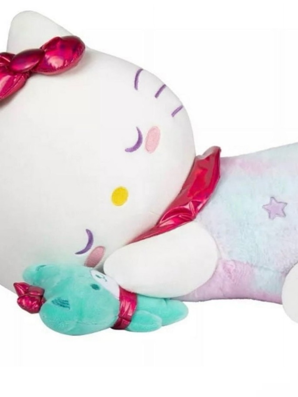 Hello Kitty Plush Soft Toy in White, Pink & Teal - Cuddly Kids Toy
